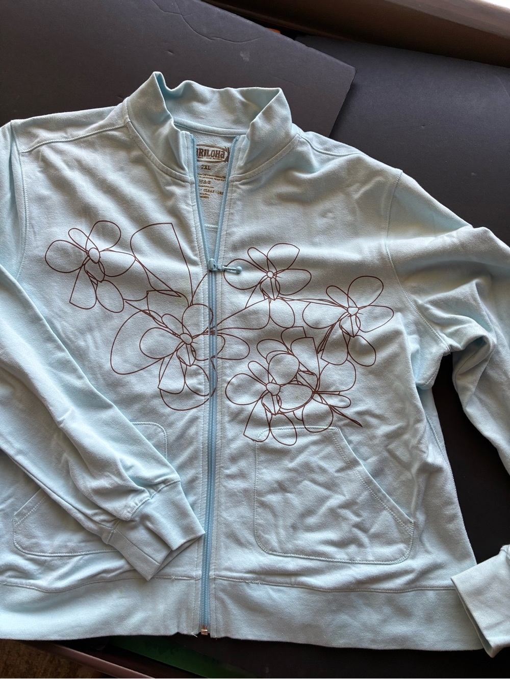 Floral Line-Art Light Blue Zip Bomber Jacket
